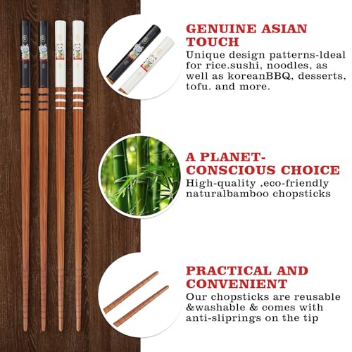 Japanese Natural Bamboo Chopsticks: 2 Pairs Chopstick with 2 Ceramic Cat Chopstick Rest, Reusable, Gift Box Packaging, for Asian Dishes Sushi Rice Noodles - Image 4