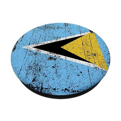 Country Flag Souvenir Grunge Flag Saint Lucia PopSockets Swappable PopGrip, Black - Image 2