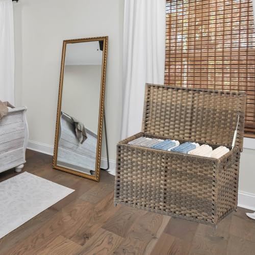 Image of Wicker Storage Trunk, 30 x 17 x 18 inches, 160L(42.3 Gallon), Handwoven Wicker Chest with Stay-Open Lid, Metal Frame, Easy to Assemble, Supports 200 lbs, Retro Brown