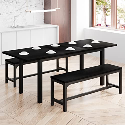 iPormis 63" Large Dining Room Table for 4-8, 3-Piece Extendable Kitchen Table Set with 2 Benches, Dining Table Set with Metal Frame & MDF Wood Board for Small Space, Easy Clean, Black iPormis 63" Large Dining Room Table for 4-8, 3-Piece Extendable Kitchen Table Set with 2 Benches, Dining Table Set with Metal Frame & MDF Wood Board for Small Space, Easy Clean, Black