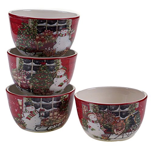 Certified International Snowman's Sleigh Ice Cream Bowls (Set of 4), 5.25
