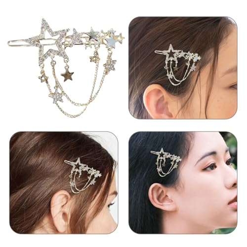 Barrette épingle à cheveux étoiles strass et pampilles scintillantes pour coiffe de soirée chic - 7