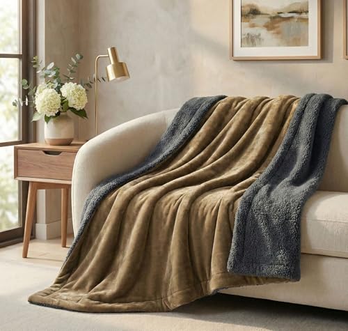 Image of VAS COLLECTIONS Premium Ultra-Soft Comforter | 350 GSM Cozy Single Bed Blanket 223x142 cm | Warm Winter Bedding for Bedroom, Soft & Plush Blanket 1100 g (Brown & Grey)