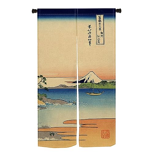 Qinunipoto 暖簾 富嶽三十六景 相州江の嶌 のれん シンプル風 幅85cm丈150cm インテリア 出入り口 目隠し おしゃれ すだれ 遮光 部屋 間仕切りカーテン 門カーテン ポリエステル製 オーダー可 簡単取付 四季兼用