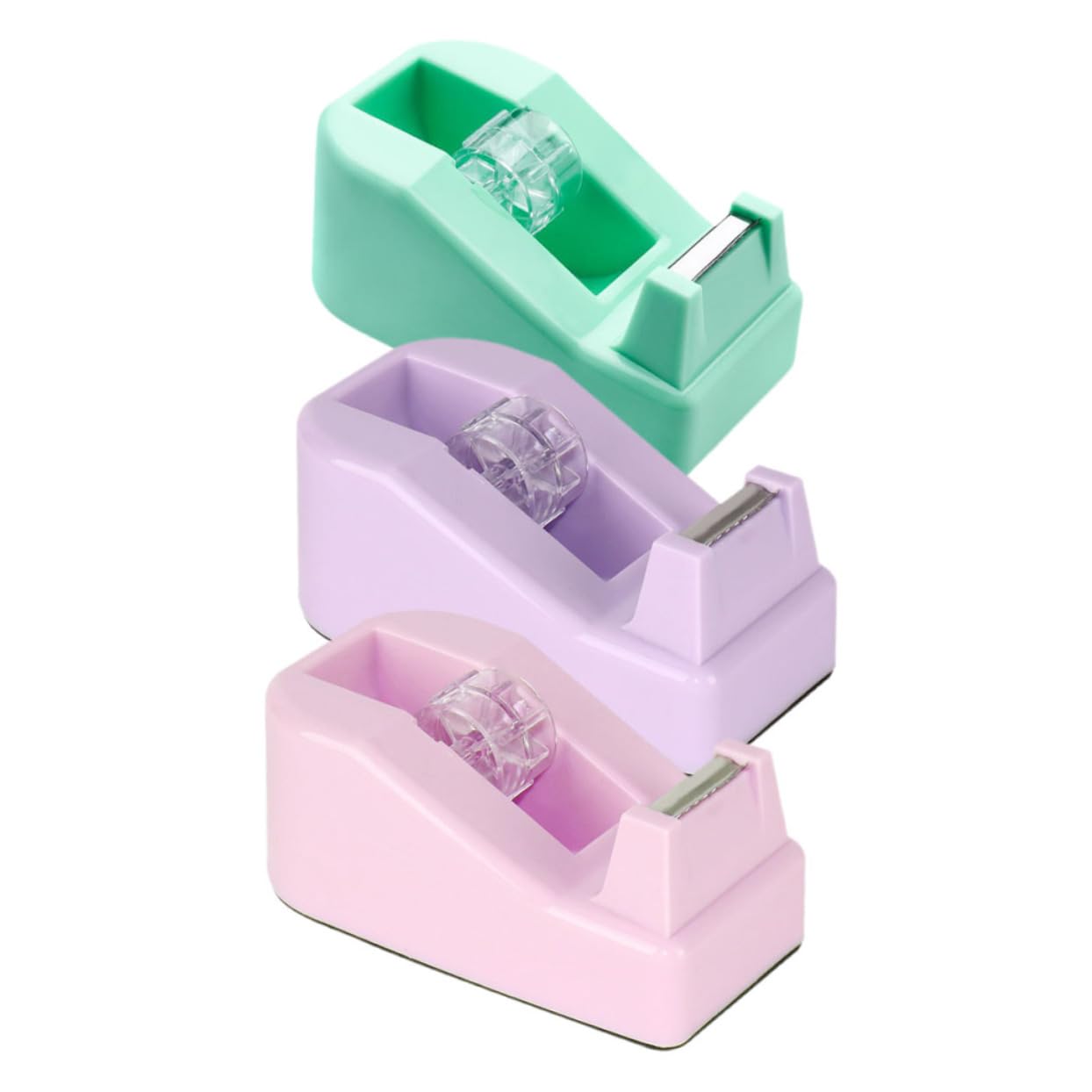 Dispenser per Nastro Adesivo da Ufficio da Tavolo 3 Pezzi | Plastica, Bordo senza Sbavature, per Casa e Scuola, Stile Moderno ed Elegante