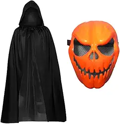Kit Mascara Abobora E Capa Fantasia Adulto Halloween Capuz