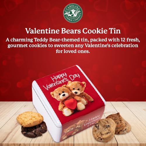 Valentine's Day Teddy Bear Cookie Tin - 12 Gourmet Fresh Baked Cookies Gift Box - Romantic Sweet Treats for Valentine’s Day, Couples, Family, and Friends - Image 3
