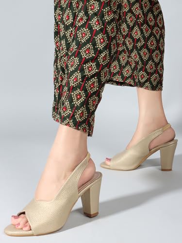 Image of TRASE Ankle Strap Pointed Toe Block Heel Pumps Sandals For Women| Fashionable Sandals, Office, Party and Formal Occasions | Light weight, Soft Footbed, Comfortable & Stylish - (47067)