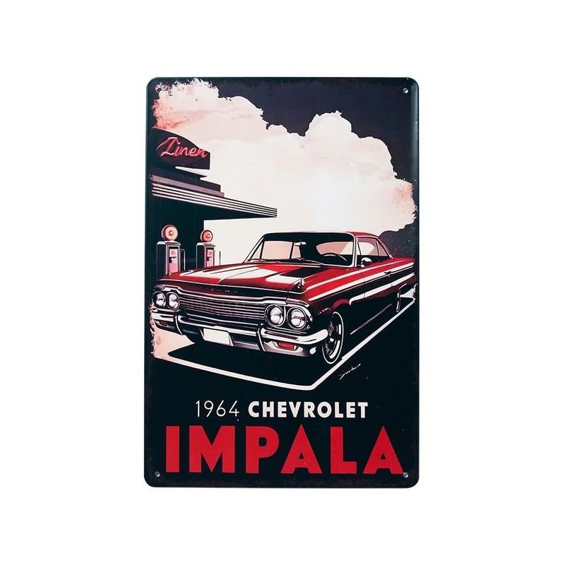 Image of Eazywagon Decorative Retro Metal Signs Wall Plate - 12x8 Inch (Chevrolet Impala 1964) | Weatherproof Vintage Metal Sign Plate for Cafe, Home, Bar, Garage | Decorative Wall Hanging Sign Board