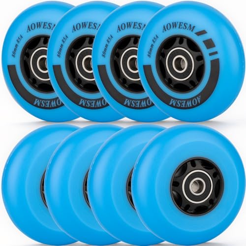 AOWESM Inline Skate Wheels 80mm 76mm 72mm 85a Outdoor Indoor Roller Blade Wheel Black Blue Red Roller Hockey Replacement Wheels w/Bearings ABEC-9 and Floating Spacers (8-Pack) (Blue, 80mm)