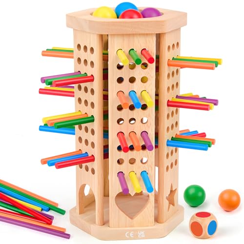Bridokit Jogo Montessori, Jogos de Mesa 3, 4, 5, 6 anos, Jogos Educativos Matemáticas com 42 palitos de cores e um dado, brinquedo familiar para viajar ao ar livre com crianças