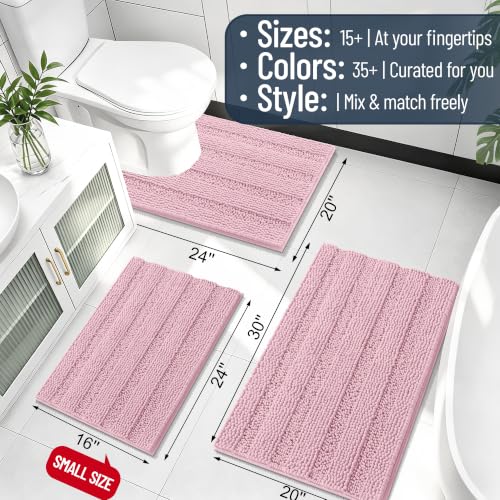 Image of Smiry Thick Small Chenille Bathroom Rugs 24x16, Extra Soft Absorbent Striped Bath Mat, Machine Washable, Rubber Backing, Bath Rugs for Bathroom, Tub & Shower, Home Decor Accessories, Dusty Rose
