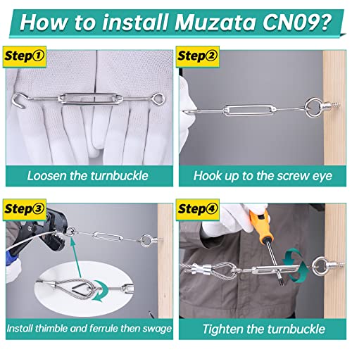Muzata 5Pack M4 Hook And Eye Turnbuckle For Cable Wire Rope Tension Heavy Duty T304 Stainless Steel For Diy String Light Picture Hanging Tension Wire Kit Cn09 #TOP3