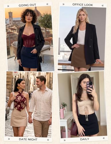 Women Black Mini Pencil Skirt with Shorts, High Waisted Skorts with Pockets — view 5