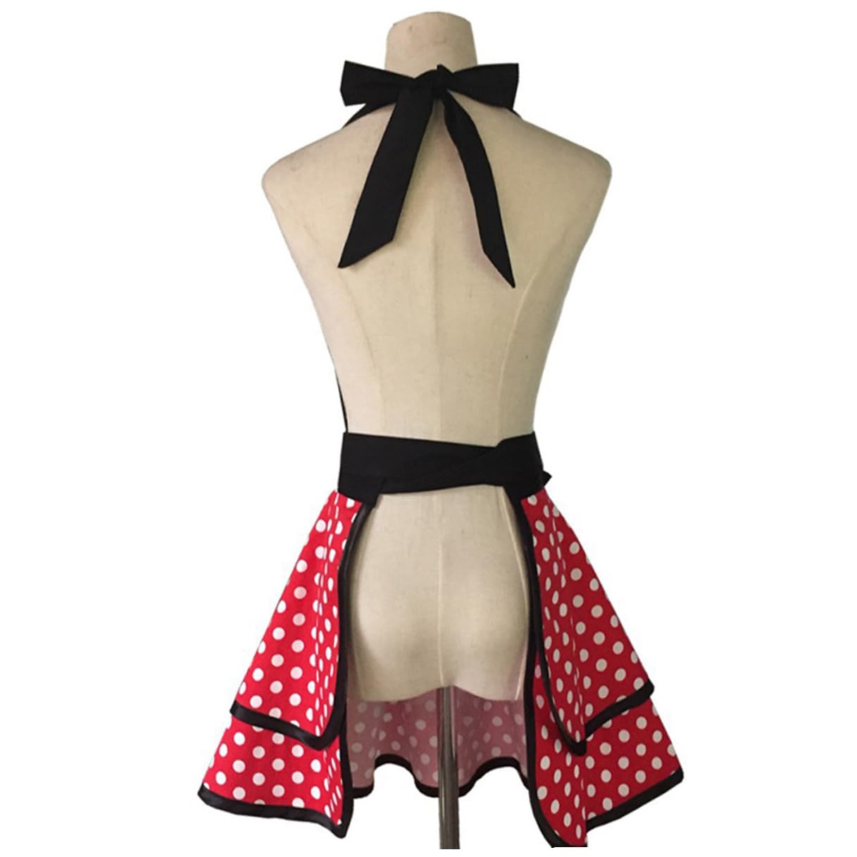 NUOBESTY Grembiule da Cucina in Cotone a Doppio Strato Motivo a Pois Grembiule da Lavoro per Donna per Uso Domestico Ristorazione e Pulizia