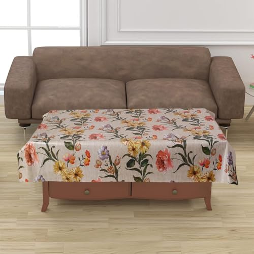 Image of Dakshya Industirs PVC Waterproof Table Cover 36x54 Inch Floral Printed Center Table Cover Washable Plastic Table Sheet Oilproof Dining Table Cover for Coffee Table Living Room Home (Printed Vine)