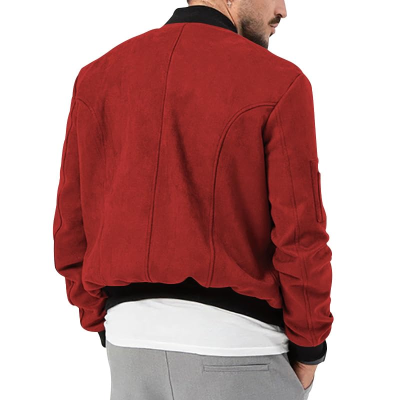 utcoco Mens Faux Suede Bomber Jacket Stand Collar Buckle Casual Lightweight Leather Jacket3