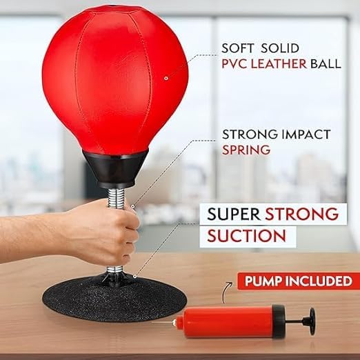KACHKIT Desktop Punching Bag Stress Buster,Boxing Punch Ball with Suction Cup,Stress Relief Speed Ball for Office & Home,Fun Desk Toy for Kids,Boxing Kit with Pump for Stress Relief【RED】. 2