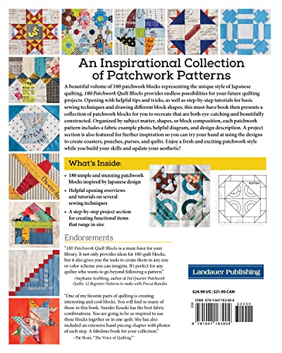 180 Patchwork Quilt Blocks: Experimenting with Colors, Shapes, and Styles to Piece New and Traditional Patterns (Landauer) Japanese Quilting Design Elements - Animals, Geometric, Florals, and More - Image 2