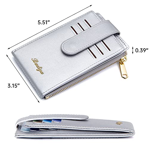 Image of Badiya Slim Women Wallet RFID Blocking Bifold Compact 9 Card Slots Holder Wallets Soft Leather with Zipper Coin Pocket 2 ID Window