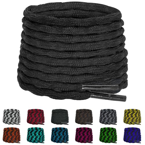 Lacesgian 4mm �E�F�[�u ���E���h �n�C�L���O�C�R ����~�� ��v�ȃu�[�c���[�X �g���b�L���O�A�o�b�N�p�b�L���O�A�g���C���V���[�Y�p, �u���b�N, 63"/160cm