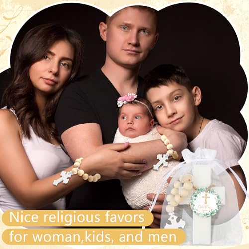 Image of 96 Pcs Cross Soap Baptism Favors Set Include 24 Scented Soap Favors 24 Wooden Rosary 24 Bags and 24 Cards Baby Baptism Favor for Baby Shower Christening Favors Guests First Communion Gifts