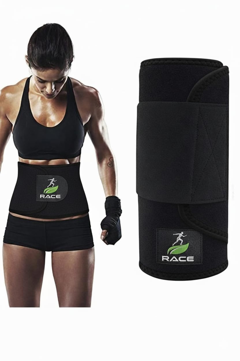 RACE Sweat Slim Belt for Men & Women Made of Neoprene Sauna Waist Trainer Adjustable Sweat Belt Tummy Exercise Fitness Waist Trainer Black-image-4