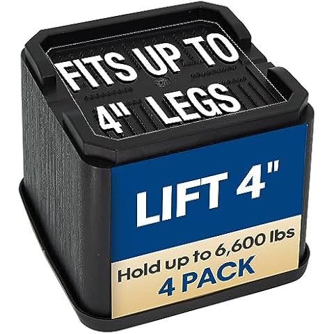 aspeike 4 inch Heavy Duty Bed Risers - Sofa & Furniture Elevators - Square, Large Couch Table Bed Raising Blocks - Stackable up to 8" for Space Saving - 4 Pack, Lifts 6,600 lbs Cover
