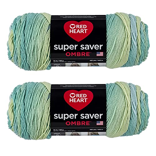 Image of Red Heart Super Saver Jumbo Seaside Ombre Yarn - 2 Pack of 283g /10oz - Acrylic - 4 Medium (Worsted) - 482 Yards - Knitting /Crochet