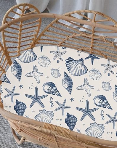 Image of Bassinet Sheets for Baby Girls Boys 2 Pack, Fitted Baby Mattress Sheet for Rectangle, Oval, Hourglass Bassinet Mattress, Breathable Cozy & Universal Fit (Deep Blue, Bassinet Sheet)
