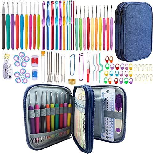 100pcs Crochet Hooks Set in Case Ergonomic Soft Grip Handles Weave Yarn Knitting Needles Kit and Crochet Needle Accessories Crochet Kit Complete Crochet Set for Beginners and Experiecced Crochet Lover
