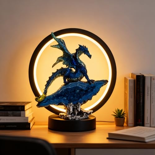 Dragon Lamp Statue Decor-Collectible Light Gifts - Light Up LED Collectible Blue Dragons Statue Dungeons and Dragons Gifts 8" H for Bedroom Nightstand Bedside Table/Bookshelf/Desk Blue,8" H