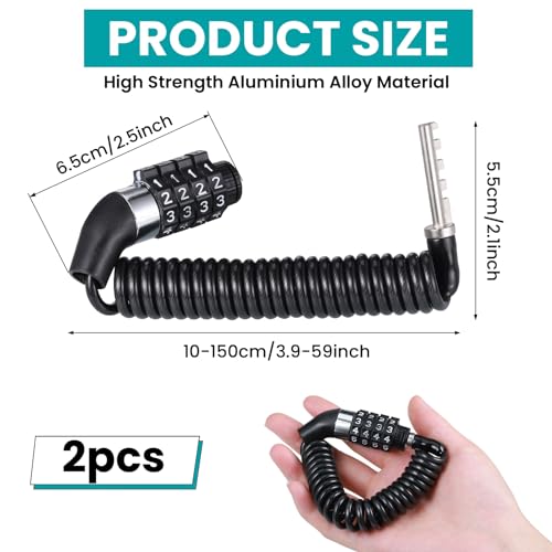 Hejo 2 Pcs Bike Helmet Lock Combination, Motorcycle Helmet Lock, Multi-Function Heavy Duty Bicycle Lock 4-Digits Codes for Outdoor (Black) - Image 3