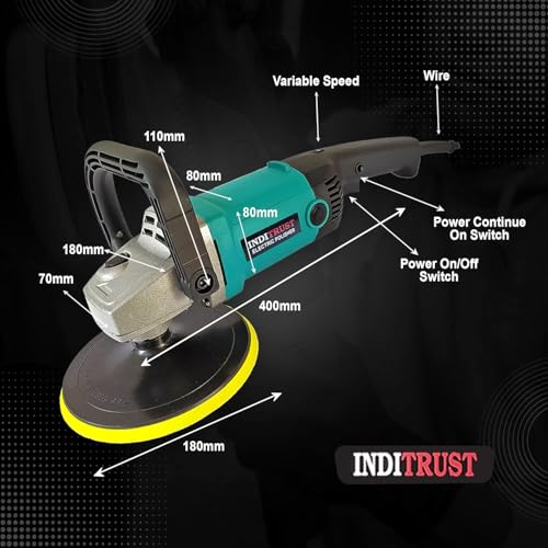 Image of Inditrust Electric Car Polisher Machine, 1500W, 7-inch, Variable Speed Control, 6-Months Warranty Copper Winding, with Buffing Pad