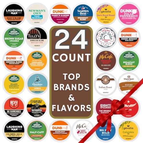Top Brand Name K-Cup Variety Pack Sampler, Includes 24 Unique Pods Flavored &amp; Unflavored Dark, Medium &amp; light Roast "flavors will vary" (Great For Gifting)