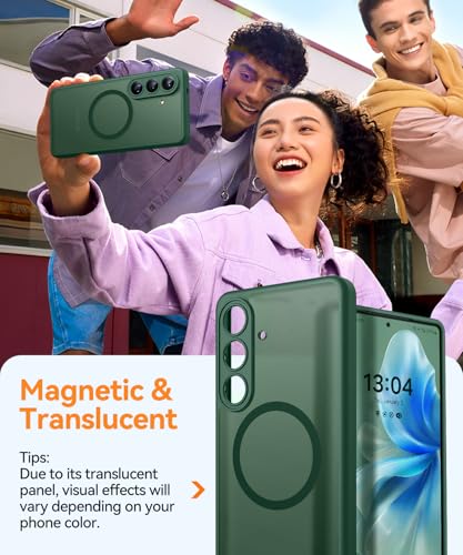 Image of CANSHN Designed for Samsung Galaxy S26 Plus Case (6.7 inch), Upgraded [Full Camera Protection] [Compatible with Magsafe] [Translucent Matte] Shockproof Protective Phone Cover, Deep Green