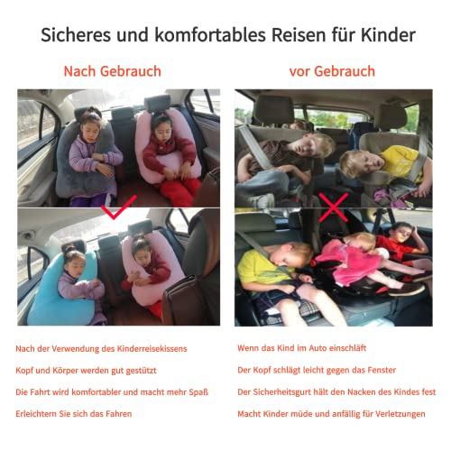 FHSGGP Reisekissen Kind Nackenkissen Autoschlafkissen für Lange Reisen U-Form Auto Sicherheitsgurt Kissen Reisekissen für Kinder Künstliches Kaninchenfell grau