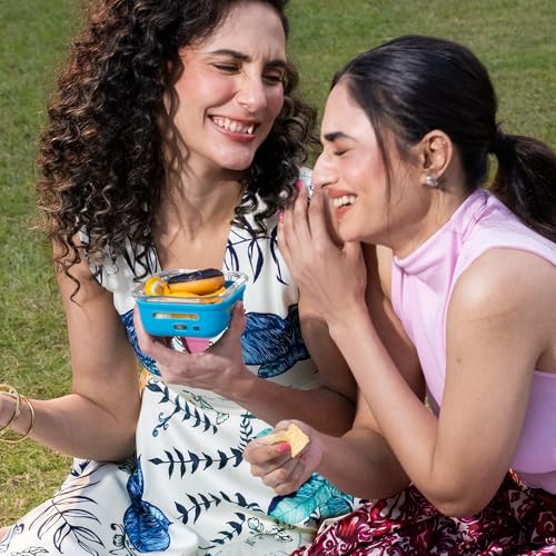 Image of GLASAFE Glass Lunch Box for Office w /t Air Tight Glass lid & Protective Silicone Sleeve | Tiffin Box for Men & Women | 100% Borosilicate Glass | Microwave & Dishwasher Safe | 320ml (Blue)
