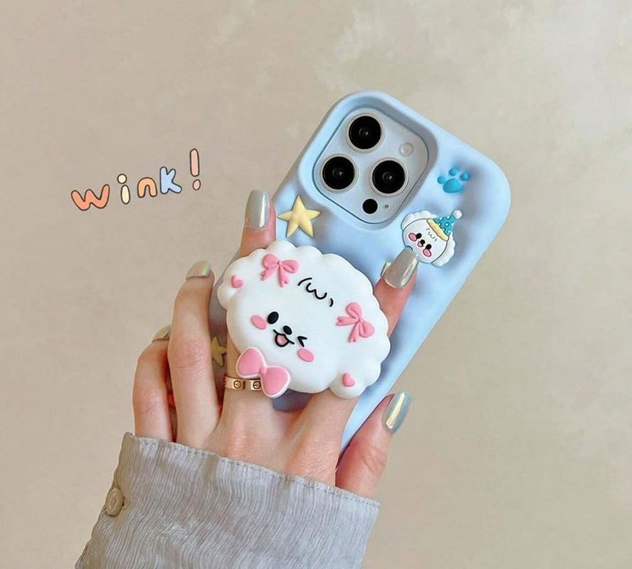 Image of COVERLY for iPhone 14 Plus 3D Puppy Knot Cartoon Pop Case,Premium Silicone Case Dog Love Light Blue Color with Phone Holder Cool Full Protective Cute Kawaii Aesthetic Cover for Apple iPhone 14 Plus