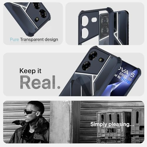 Image of Pikkme Tecno Pova 5 / Tecno Pova 5 Pro 5G Back Cover | Crystal Clear Transparent Back | Ultra Hyrbid | Full Camera Protection | Raised Edge | Bumper Back Case (Blue)