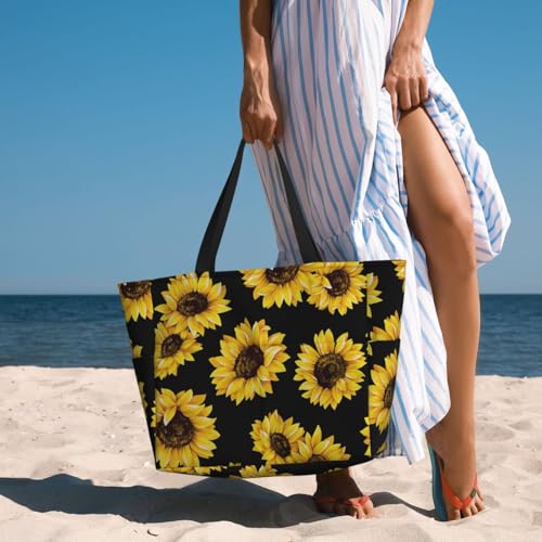 Sac de plage tournesol grand format doté de poignées robustes
