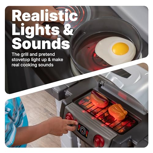 Step2 Grand Walk-in Kitchen & Grill Kids Playset, Indoor/Outdoor Kitchenette, Interactive Play with Lights and Sounds, Durable Plastic, 103 Piece Toy Accessories, Toddlers 2+ Years Old, Gray/White - image 3