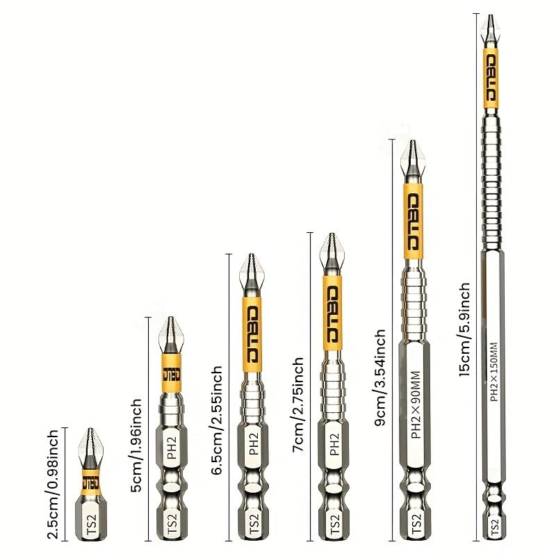 6PCS Magnetic Anti-Slip Impact Driver Bit Set, Quick-Change Hex Shank, for Power Drills, Impact Drivers and Home Repair, Yellow