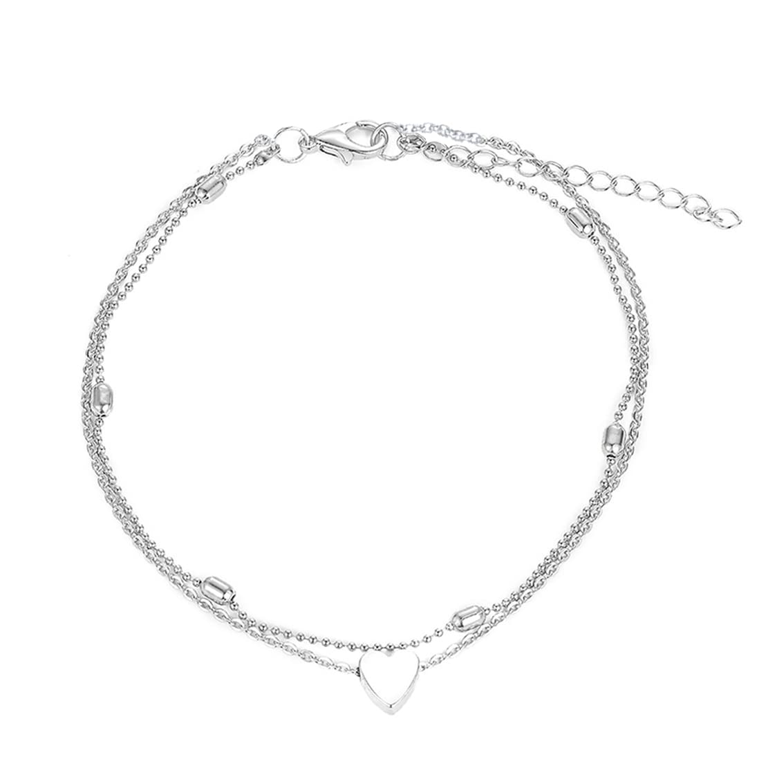 Womens Silver Heart Beads Chain Adjustable Anklet: SRFAJW/A176-image-12