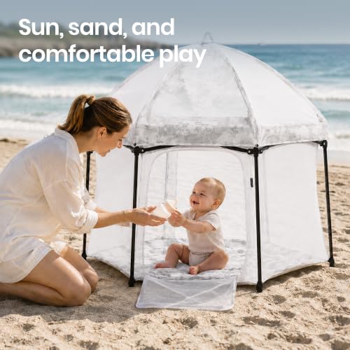 Image of Dream On Me Onyx 56.5 inch Baby Playpen Set with Canopy, Portable Foldable Play Yard with Padded Floor, Indoor Outdoor Pop Up Playpen, Sun Shade, for Toddler and Baby, Storm Grey