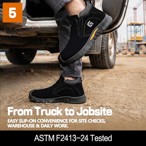 Image of GLANOUDUN Steel Toe Shoes for Men Welding Work - Slip-On, Mid-Top Coverage | ASTM, Anti Impact Toe Cap, Spark resistant, Wear-resistant, Soft sole, Hands Free, Construction, Welding, Workshop, Factory