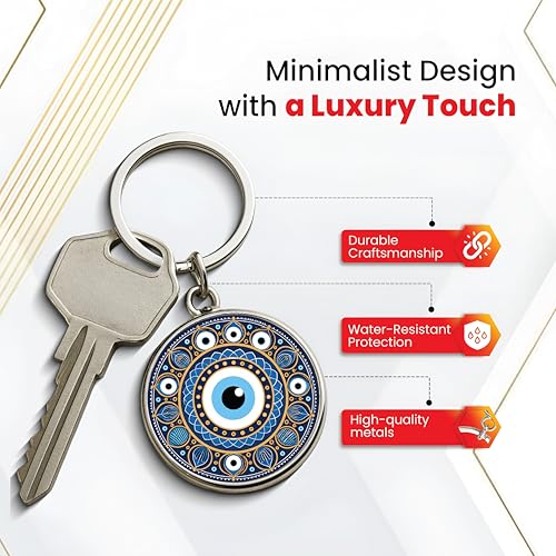 Image of MG | Protective Evil Eye /Spiritual Symbols /Om /Motivational Keychains | Double-Sided Metal Key Ring | Good Luck and devine Charm for Car, Bike, Home & Office