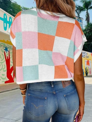 Womens Casual Tops 2025 Summer Crop Tanks Color Block Cap Sleeve Sweater Vest Going Out Loose Knit Trendy Fall Spring Top3