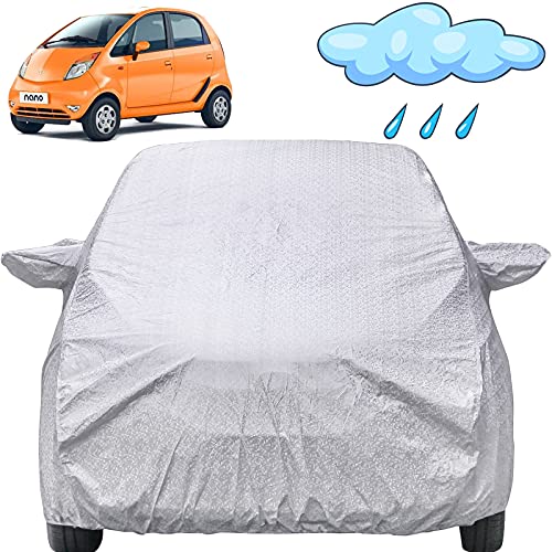 Image of Autofact Waterproof Car Body Cover Compatible with Tata Nano (2009 to 2019) with Mirror Pockets (Shinning Silver)