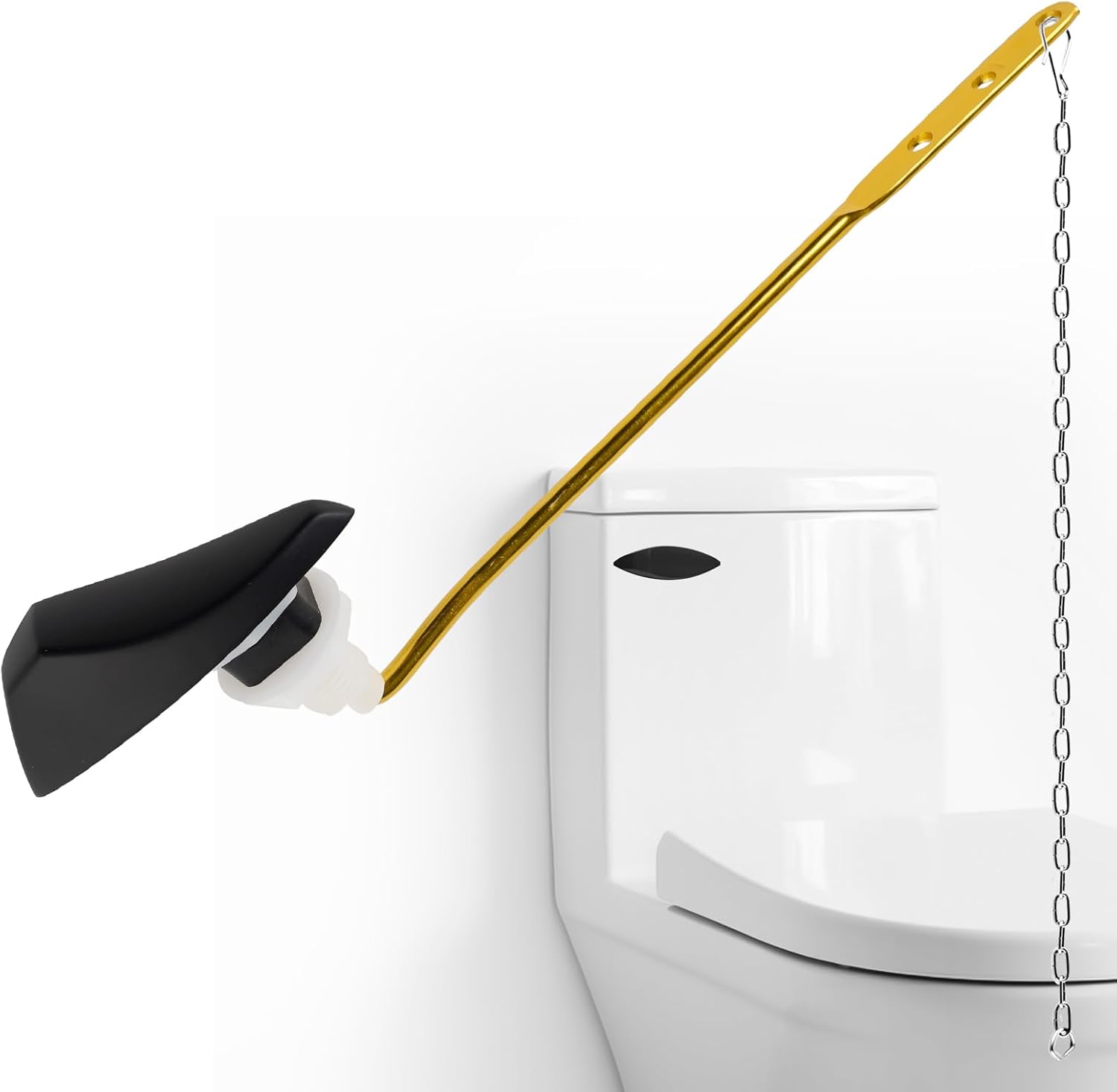 Black Universal Front Mount Toilet Handle Replacement Kit Compatible with Kohler/Mansfield/American Standard/Gerber Toilets, Toilet Tank Flush Lever with Stainless Steel Chain, Easy Grip Wide Handle